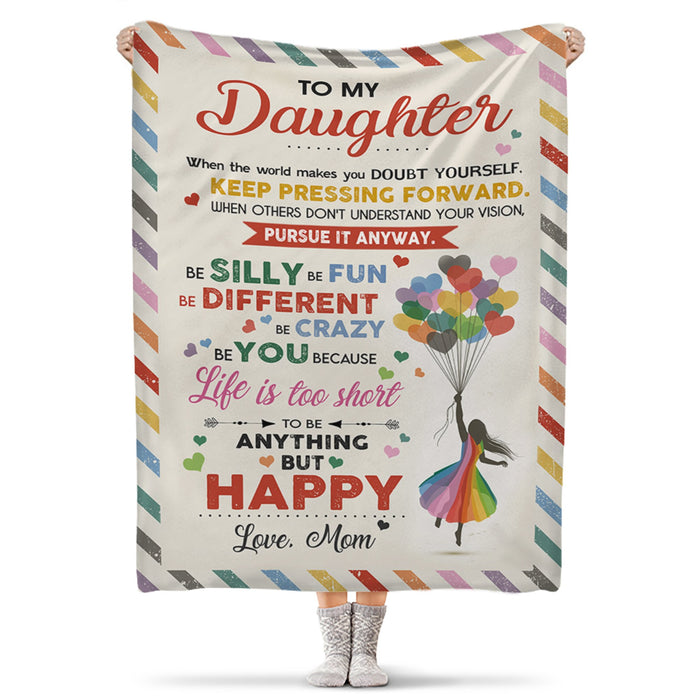 Personalized Love Letter Fleece Blanket To My Daughter From Mom Custom Name Woman With Rainbow Balloons Printed Blanket