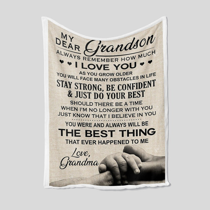 Personalized To My Grandson Blanket From Grandma Always Remember How Much I Love You Cute Hand In Hand Printed