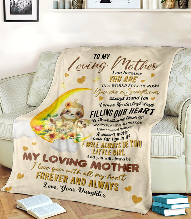 Personalized To My Loving Mother Blanket From Daughter Cute Sloth & Sunflower Printed Mother'S Day Premium Blanket