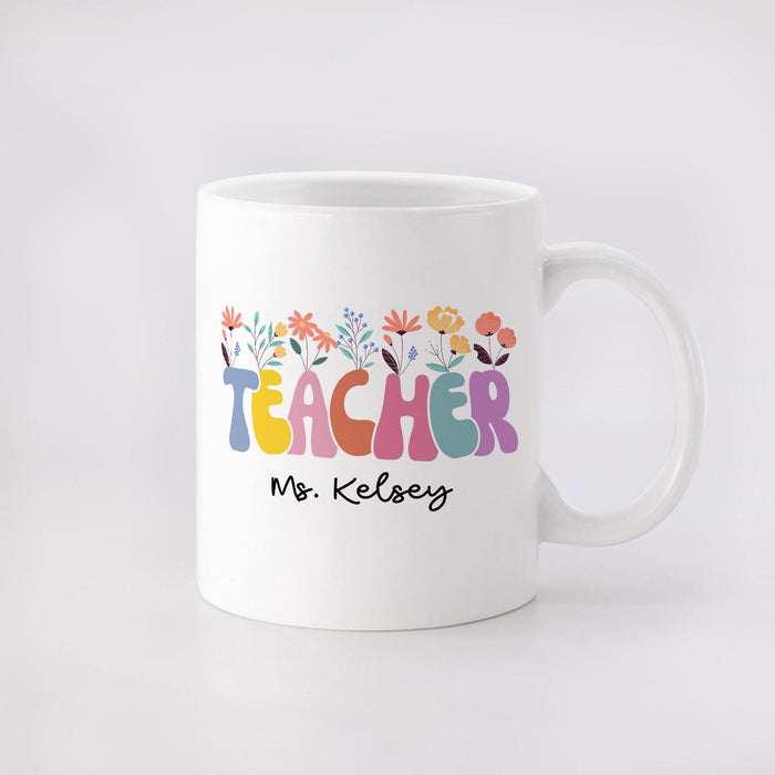 Personalized Ceramic Coffee Mug For Teachers Colorful Design Flower Print Custom Name 11 15oz Back To School Cup