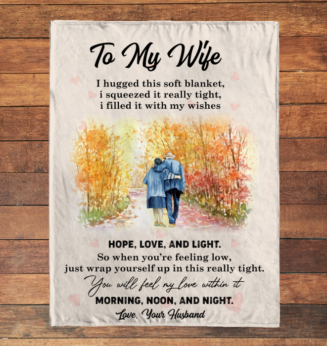 Personalized Growing Old Together Blanket To My Wife Old Couple In The Autumn Prints Custom Name Blanket For Valentine
