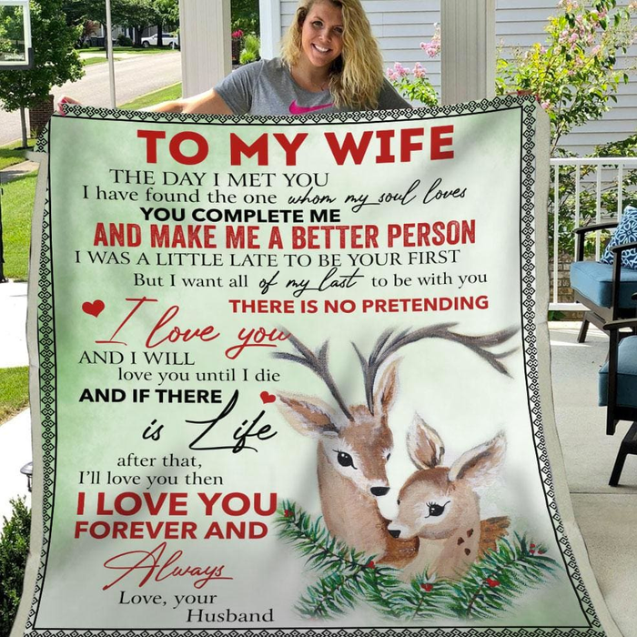 Personalized Love Blanket To My Wife The Day I Met You Romantic Deer Couple Printed Custom Name Valentine Blankets