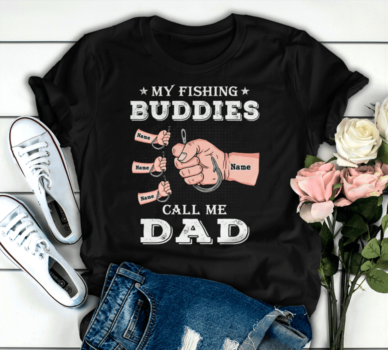 Personalized T-Shirt For Fishing Lovers To Dad My Fishing Buddies Call Me Dad Fist Bump Printed Custom Kids Name