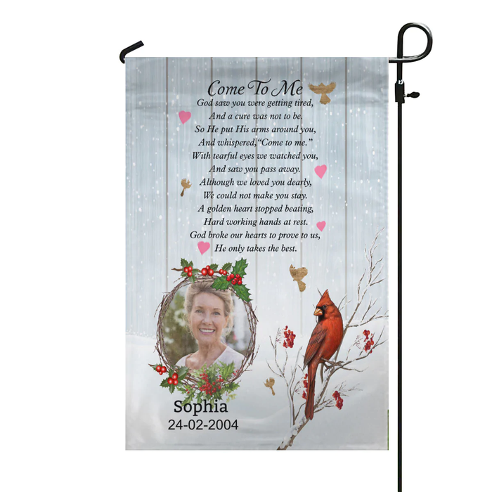 Personalized Memorial Gifts Flag For Family In Heaven Cardinal God Saw You Tired Custom Name Photo Cemetery Decoration