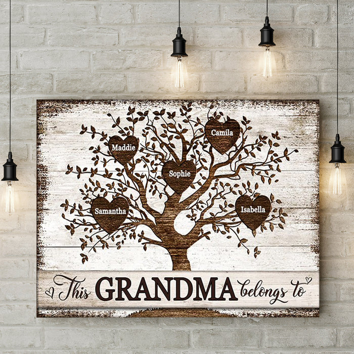 Personalized Matte Canvas For Grandma This Grandma Belongs To Vintage Hearts Tree Design Custom Grandkids Name