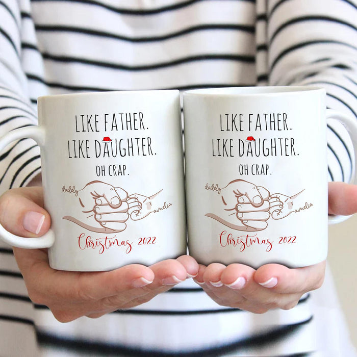 Personalized Coffee Mug For Dad From Kids Like Father Like Daughter Fist Bump Custom Name Ceramic Cup Gifts For Birthday