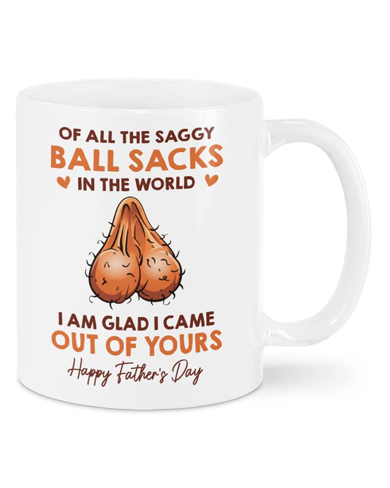 Novelty Ceramic Coffee Mug For Bonus Dad Of All The Saggy Ball Funny Sack & Sperm Custom Name 11 15oz Cup