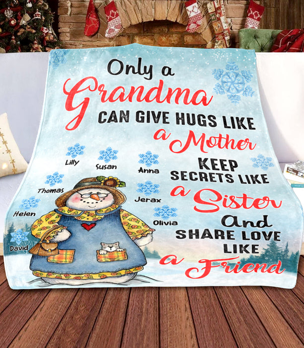 Personalized To My Grandmother Blanket From Grandkids Give A Hugs Like A Mother Snowman Custom Name Gifts For Christmas