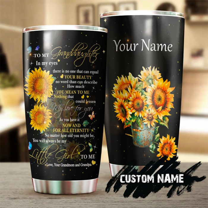 Personalized Tumbler To Granddaughter Gifts From Grandparents Nothing Lessen My Love Sunflower Custom Name Travel Cup