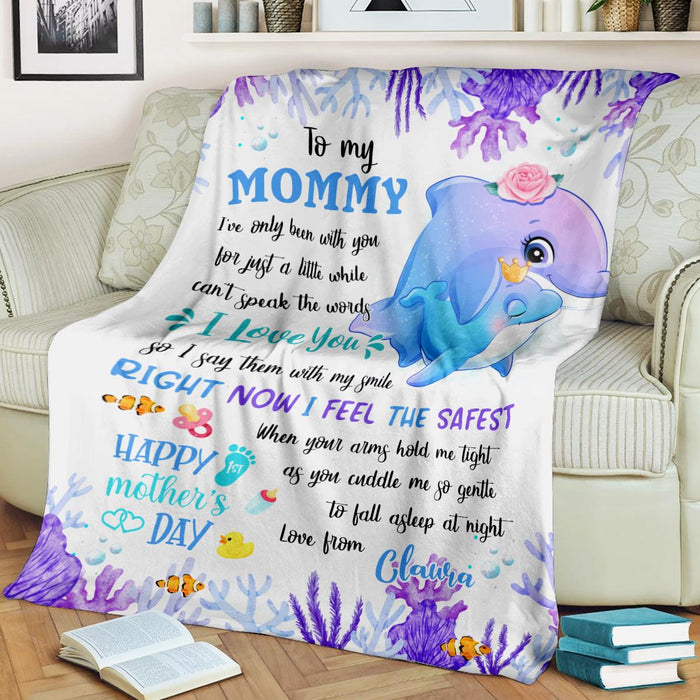 Personalized To My Mommy Blanket From Newborn Son Daughter Happy 1st Mother'S Day Cute Dolphin Printed Custom Name