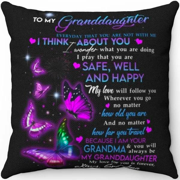 Personalized To My Granddaughter Square Pillow Purple Butterflies I Think About You Custom Name Sofa Cushion Xmas Gifts