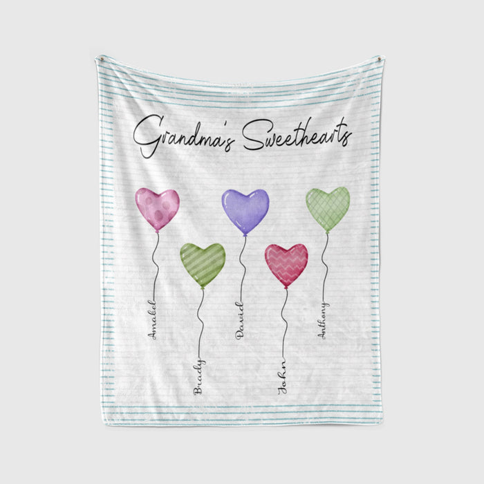 Personalized To My Grandma Blanket From Grandkids Colorful Heart Balloons Sweetheart Custom Name Gifts For Christmas