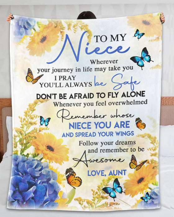 Personalized To My Niece Blanket From Aunt Uncle Butterflies Don't Afraid Fly Alone Custom Name Gifts For Christmas