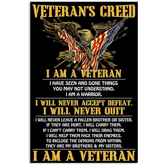 Fleece Blanket For Veterans Day Veteran's Creed I Am A Warrior I Will Never Quit Eagle US Flag Printed Patriotic Blanket