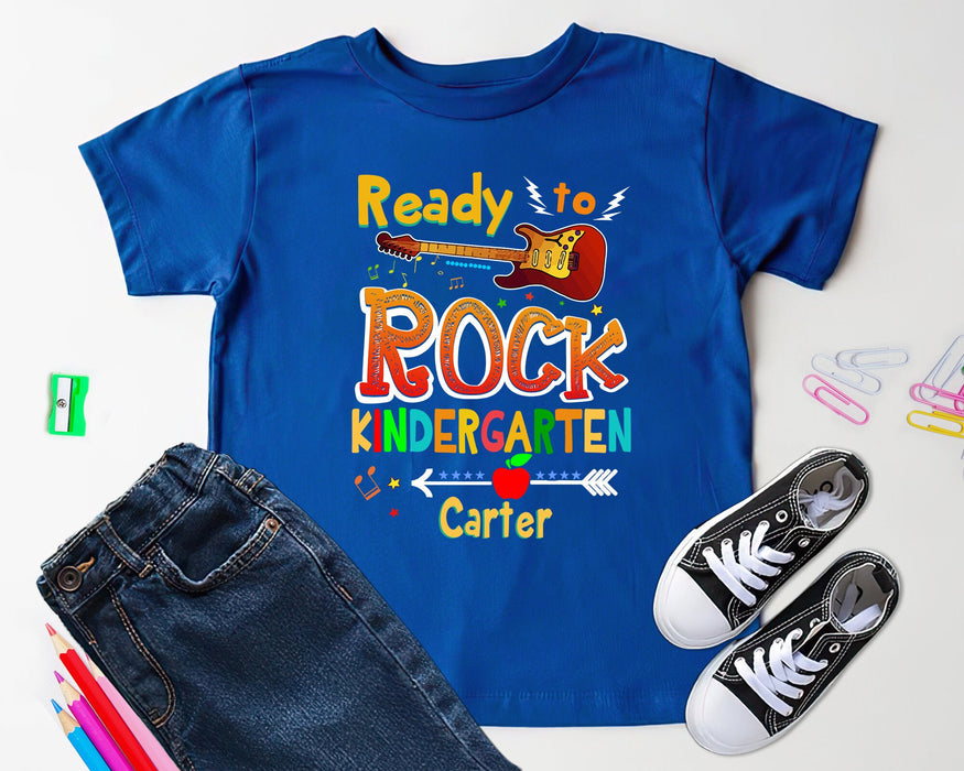 Personalized T-Shirt Gifts For Kids Ready To Rock Kindergarten Custom Name & Grade Level Shirt Back To School Outfit