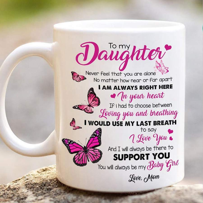 Personalized To My Daughter Coffee Mug Be There To Support You Butterflies Custom Name White Cup Gifts For Birthday