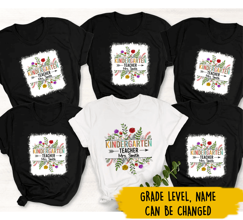 Personalized T-Shirt For Teacher Colorful Leopard Flowers Design Arrow Print Custom Name Back To School Outfit