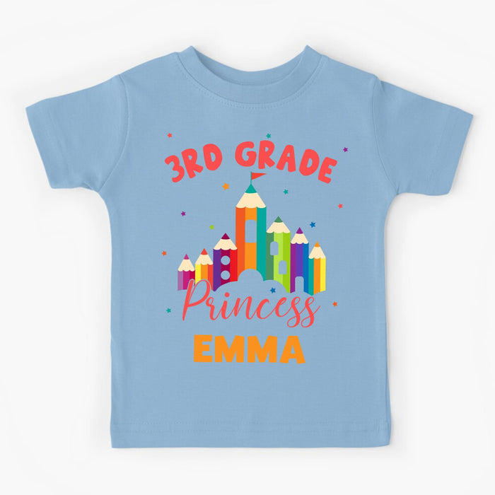 Personalized T-Shirt For 3rd Grade Princess Pencil Palace Design Custom Name & Grade Level Back To School Outfit
