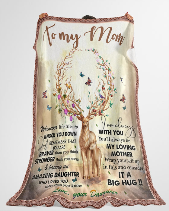 Personalized Blanket To My Mom From Daughter Beautiful Butterfly & Deer Print Custom Name Mother's Day Blanket