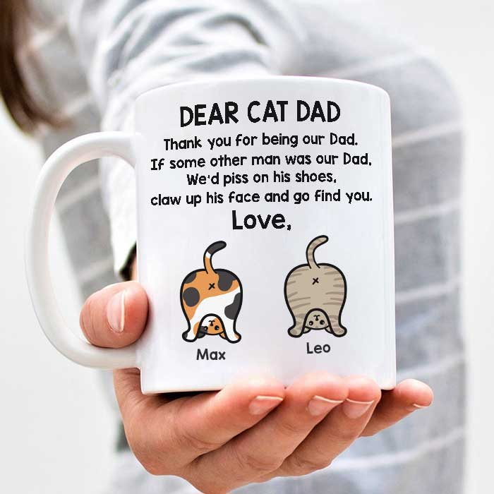 Personalized Ceramic Coffee Mug For Cat Dad Thank You For Being Our Dad Custom Cat's Name 11 15oz Cup