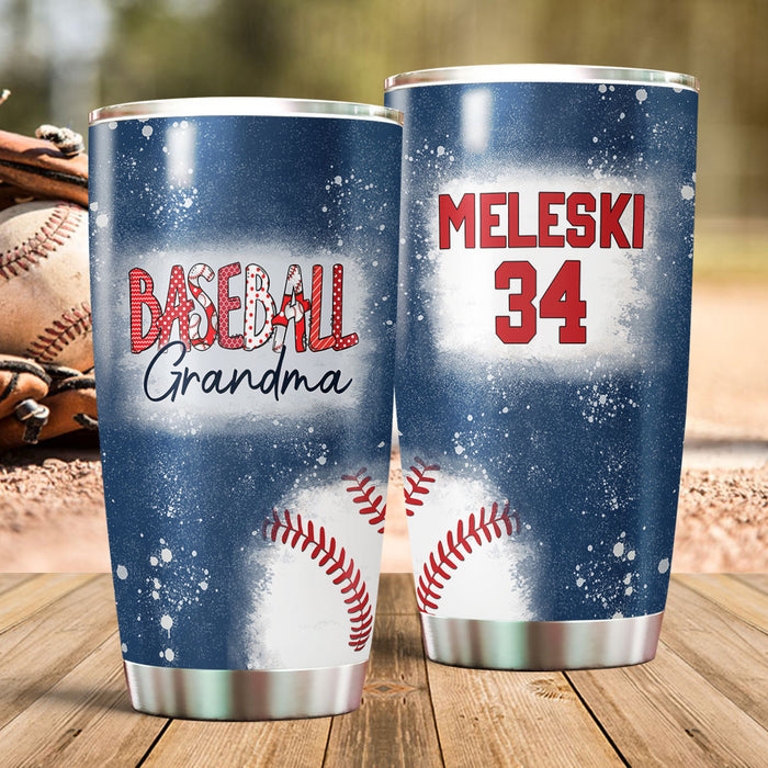 Personalized Tumbler Gifts For Grandmother Baseball Grandma Bleach Style Custom Grandkids Name Travel Cup For Christmas