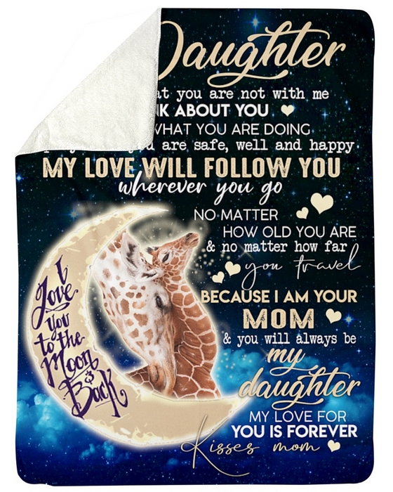 Personalized Blanket To My Daughter From Mom Old And Baby Giraffe Printed Galaxy Background Custom Name