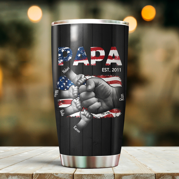 Personalized Tumbler For Grandpa From Grandkids American Flag Papa Est Year Fist Bump Custom Name Travel Cup Xmas Gifts