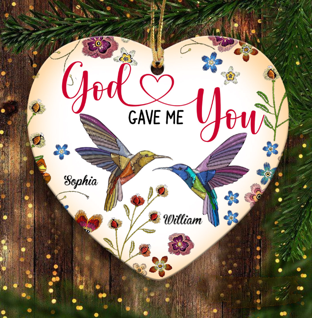 Personalized Ornament Gifts For Couples Hummingbird God Gave Me You Flowers Custom Name Tree Hanging On Anniversary