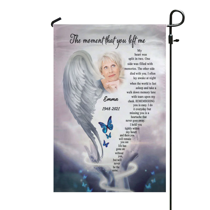Personalized Memorial Flag For Family In Heaven Butterflies Angel Wings My Heart Custom Name Photo Cemetery Decoration