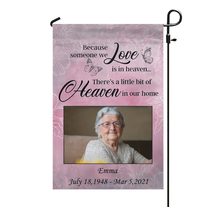 Personalized Memorial Flag For Family In Heaven We Love In Heaven Butterflies Custom Name Photo Cemetery Decoration