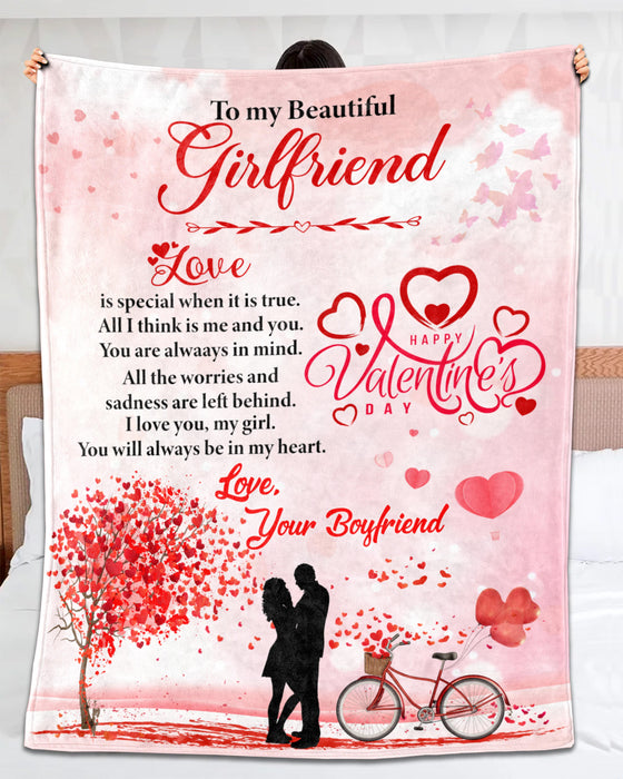 Personalized Love Blanket To My Beautiful Girlfriend Couple & Bicycle Prints Blanket For Valentines Custom Name