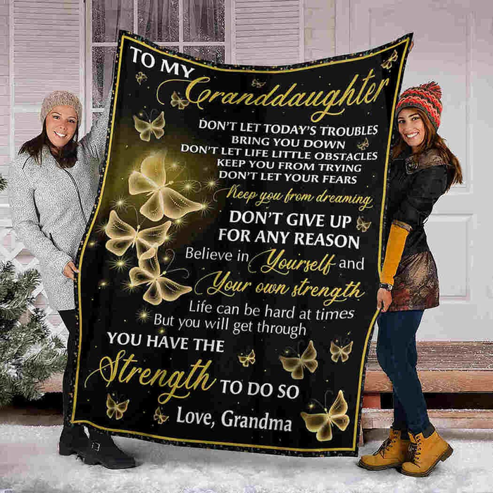 Personalized Blanket To My Granddaughter From Grandma Golden Butterfly Print Galaxy Background Custom Name