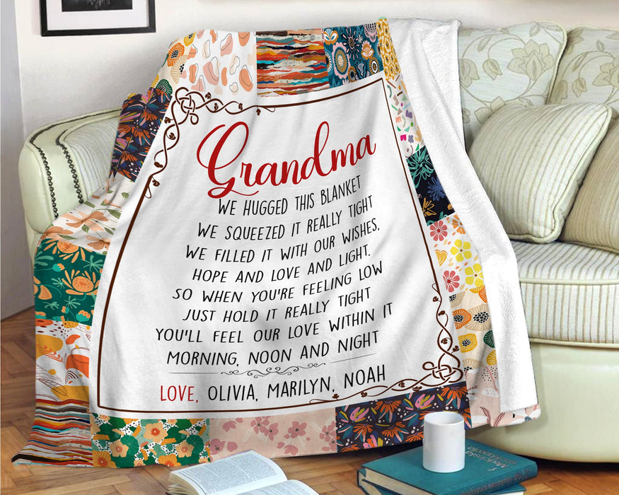 Personalized To My Grandma Blanket From Grandkids Florals Just Hold It Really Tight Custom Name Gifts For Christmas