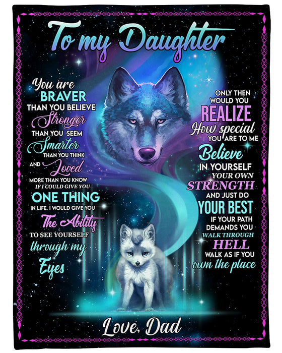 Personalized Blanket To My Daughter From Dad Just Do Your Best Old & Baby Wolf Star Night Background Custom Name