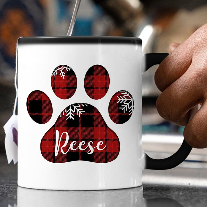 Personalized Coffee Mug Gifts For Dog Owners Red Plaid Buffalo Dog Paws Snowflake Custom Name Funny Cup For Christmas