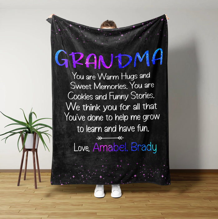 Personalized To My Grandma Blanket From Grandkids You Are Warm Hugs & Sweet Memories Custom Name Gifts For Christmas