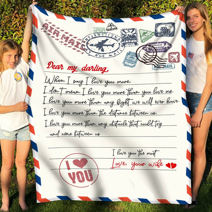 Personalized Letter Blanket Dear My Darling Husband From Wife Love Airmail Blanket For Valentine Custom Name