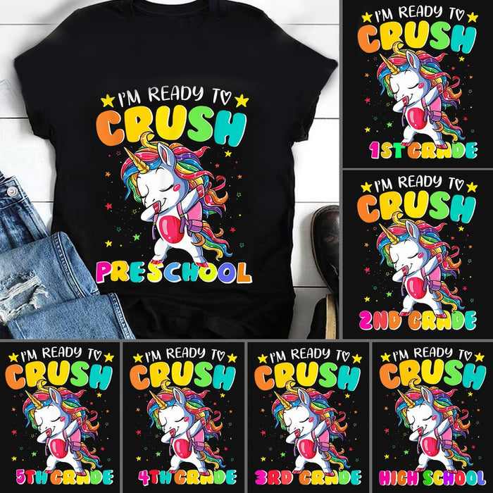 Personalized T-Shirt For Kids I'm Ready To Crush Preschool Cute Dabbing Unicorn Custom Grade Level Back To School Outfit