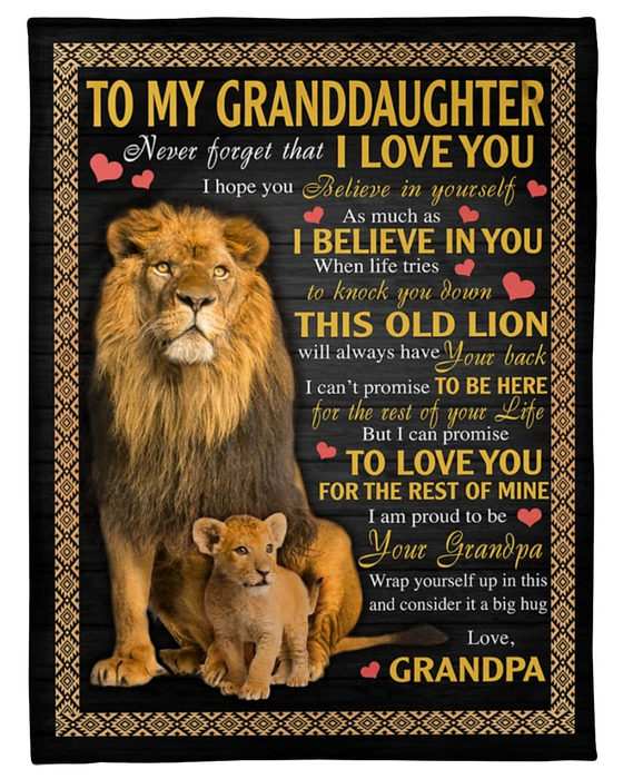 Personalized Blanket To My Granddaughter From Grandpa Old And Baby Lion Printed Wooden Background Custom Name