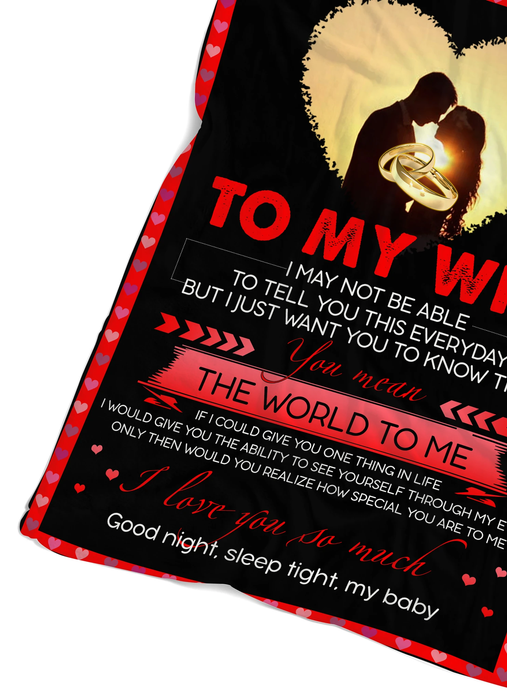 Personalized Black Fleece Blanket To My Wife From Husband You Mean The World To Me Romantic Picture & Ring Couple Print