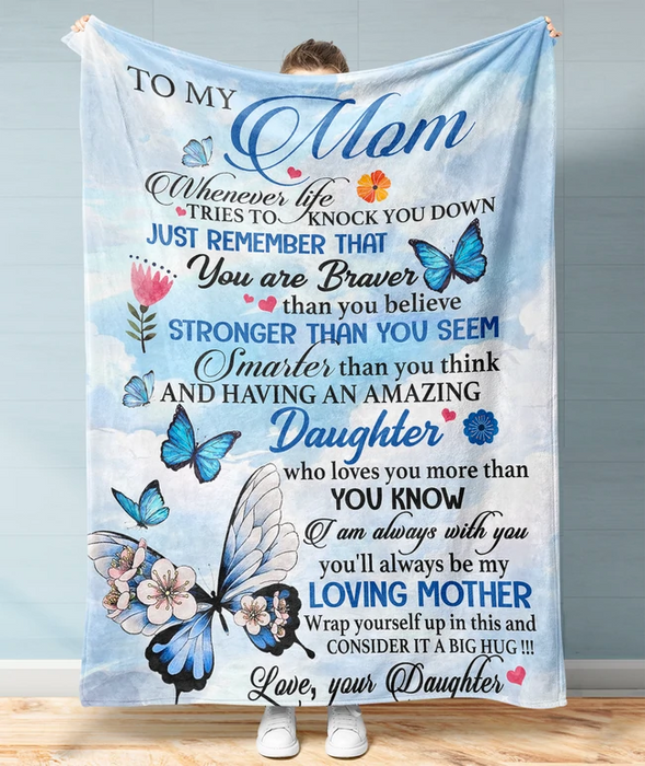 Personalized Blanket To My Mom Blue Butterfly In The Sky Printed Custom Name Blanket For Mothers Day