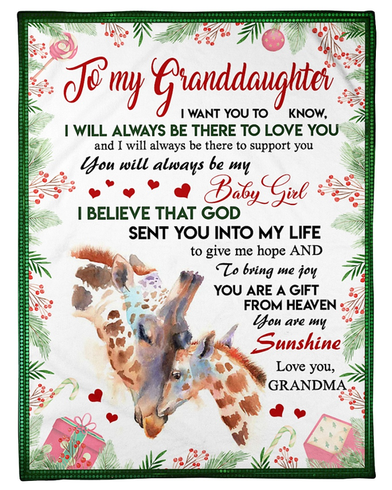 Personalized To My Granddaughter Blanket From Grandparents Giraffe Christmas Theme A Gift From Heaven Custom Name