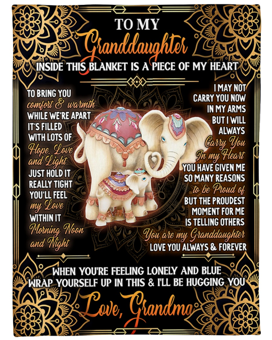 Personalized To My Granddaughter Blanket From Grandma Love You Always And Forever Cute Elephant Printed Mandala Design