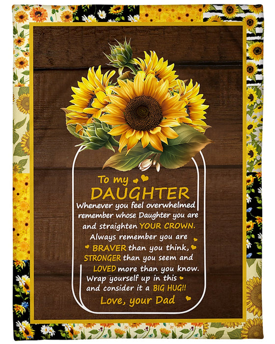 Personalized Blanket To My Daughter From Dad Big Hug Sunflower Jar Print Wooden Background Custom Name