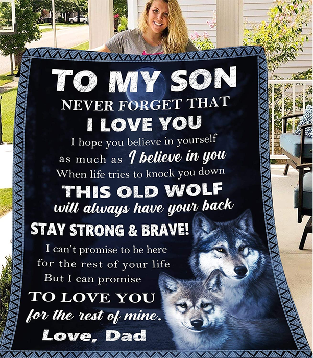 To My Son Wolf Fleece Blanket Loving From Dad Old Wolf Dad Blanket Dad Wolf Saying for Son  Fleece Blanket Lightweight Cozy Plush Blanket for Bedroom Living Rooms Sofa