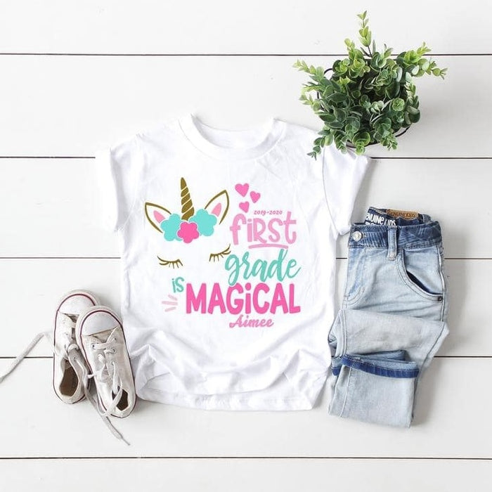 Personalized T-Shirt For Kids Kindergarten Is Magical Shirt Back To School Shirt Custom Name And School Year