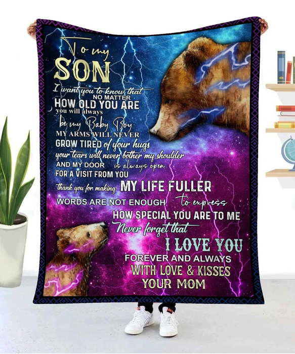 Personalized To My Son Blanket From Mom I Want You To Know That No Matter How Old You Are Old Bear & Baby Bear Printed