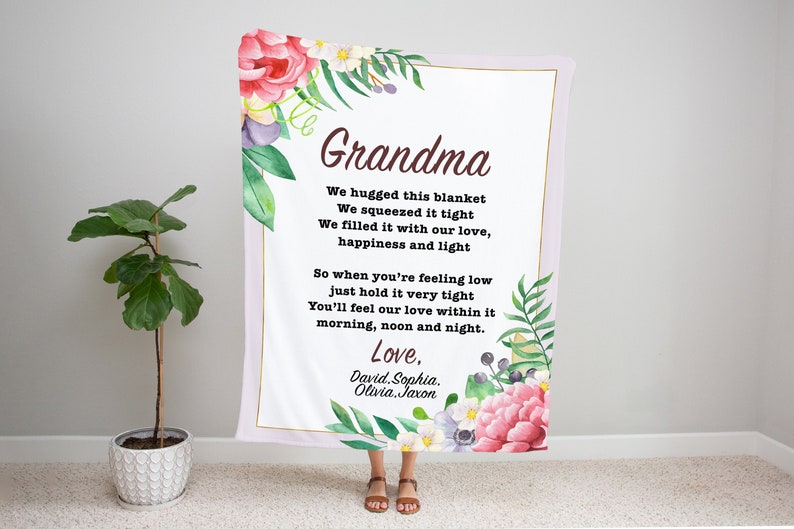 Personalized To My Grandma Blanket From Grandkids Colorful Flowers Squeezed It Tight Custom Name Gifts For Christmas