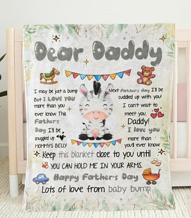 Personalized Blanket To My Dad From Baby Bump Happy Father's Day Funny Baby Zebra Cartoon Design Custom Name