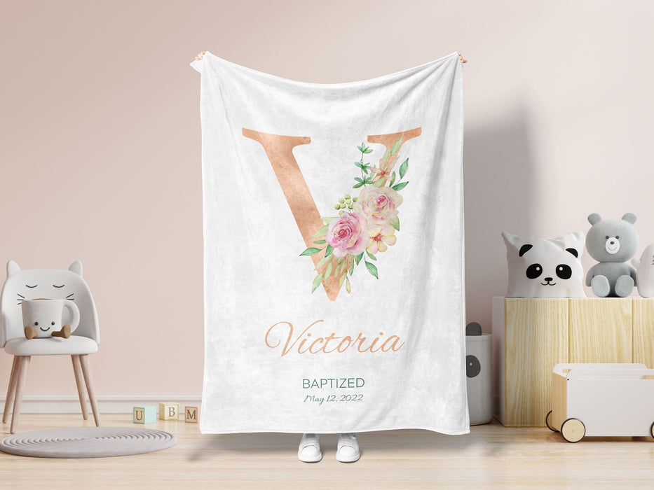 Personalized To My Goddaughter Blanket From Godmother Pink Monogram Initial Flower Custom Name Baby Baptism Gifts